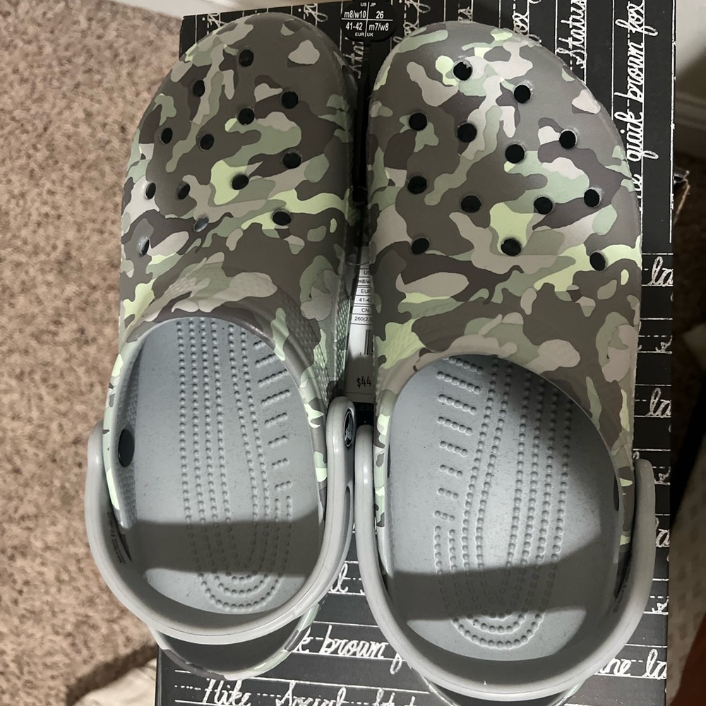 CROCS Gray and Green Mules with Perforated Design